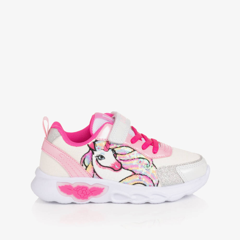 Lelli Kelly-Girls White & Pink Light-Up Trainers with Unicorn Motif | Childrensalon Outlet