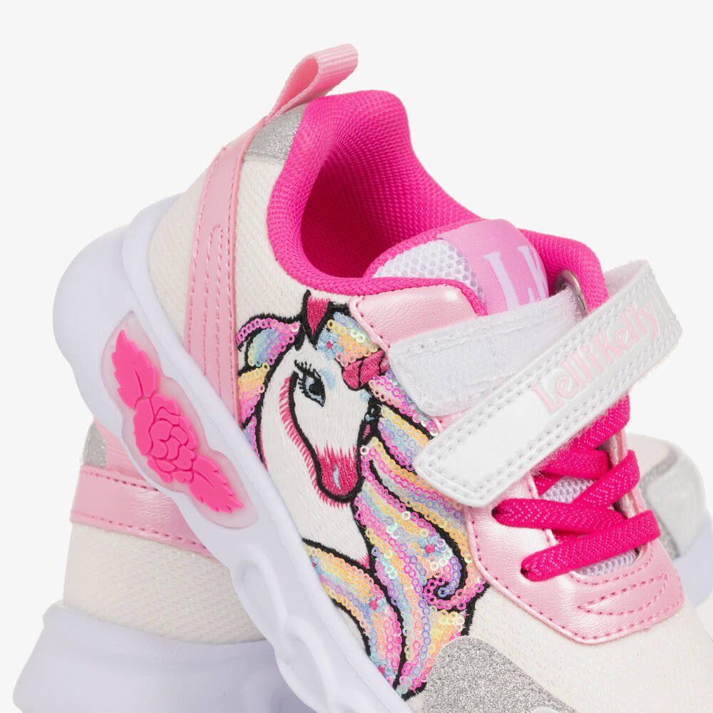 Lelli Kelly-Girls White & Pink Light-Up Trainers with Unicorn Motif | Childrensalon Outlet