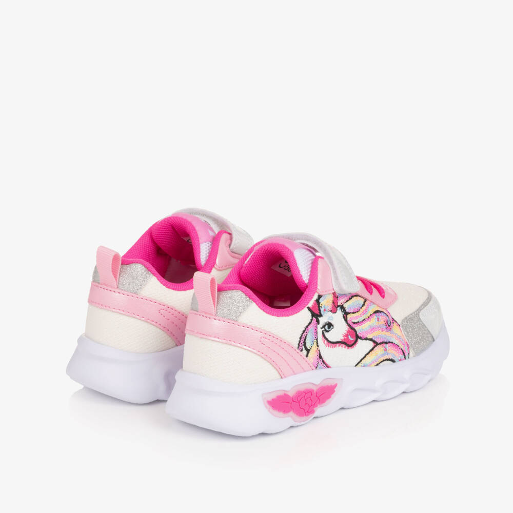 Lelli Kelly-Girls White & Pink Light-Up Trainers with Unicorn Motif | Childrensalon Outlet