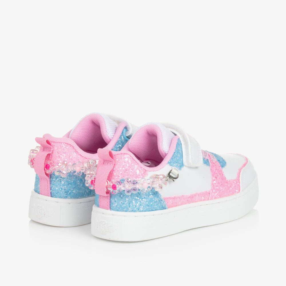 Lelli Kelly-Girls White & Pink Velcro Trainers | Childrensalon Outlet