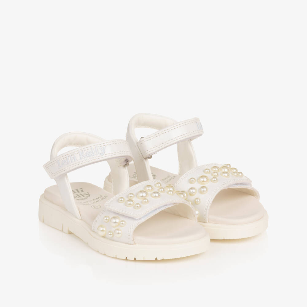 Lelli Kelly-Girls White Sandals with Faux Pearls | Childrensalon Outlet