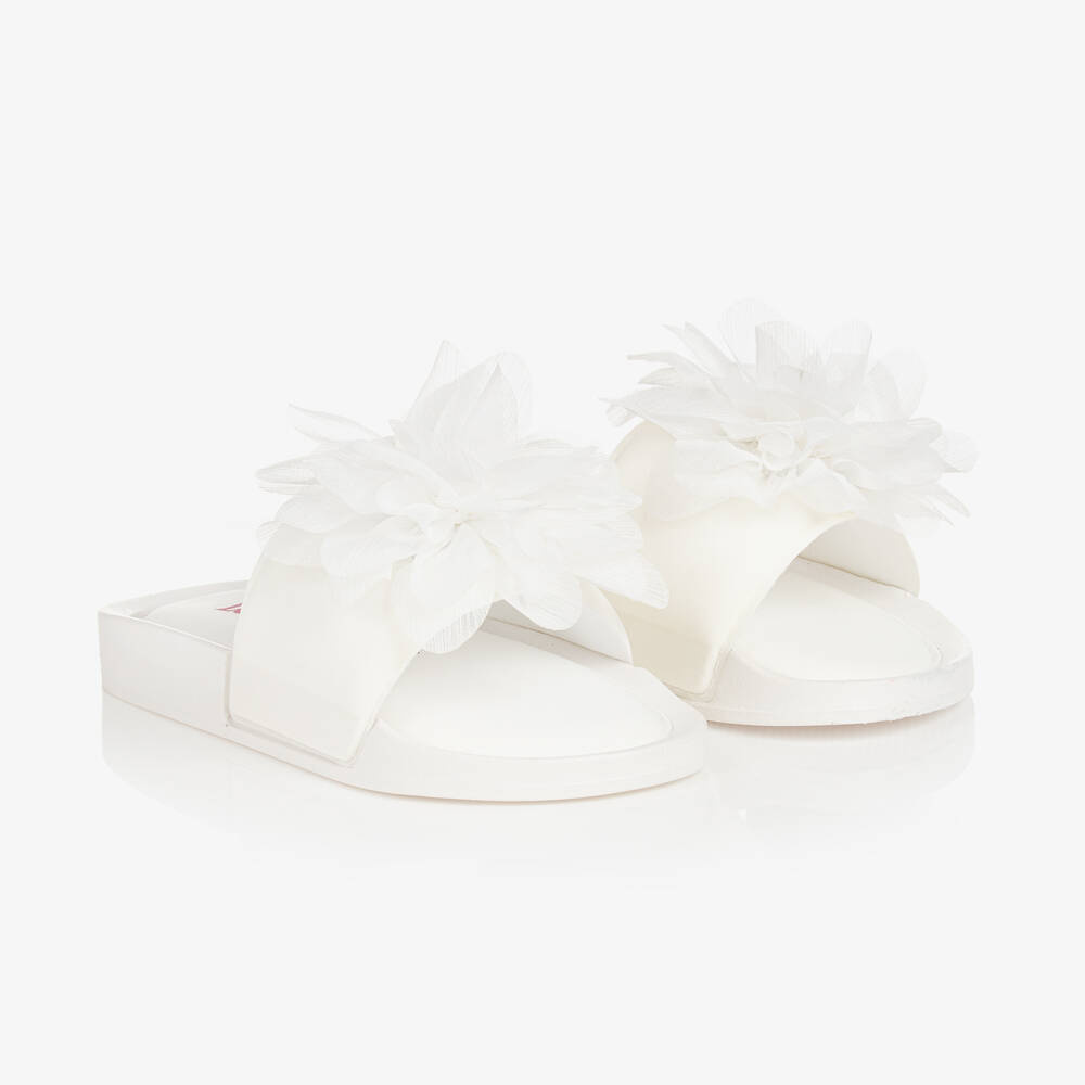 Lelli Kelly - Girls White Sparkle Flower Sliders | Childrensalon