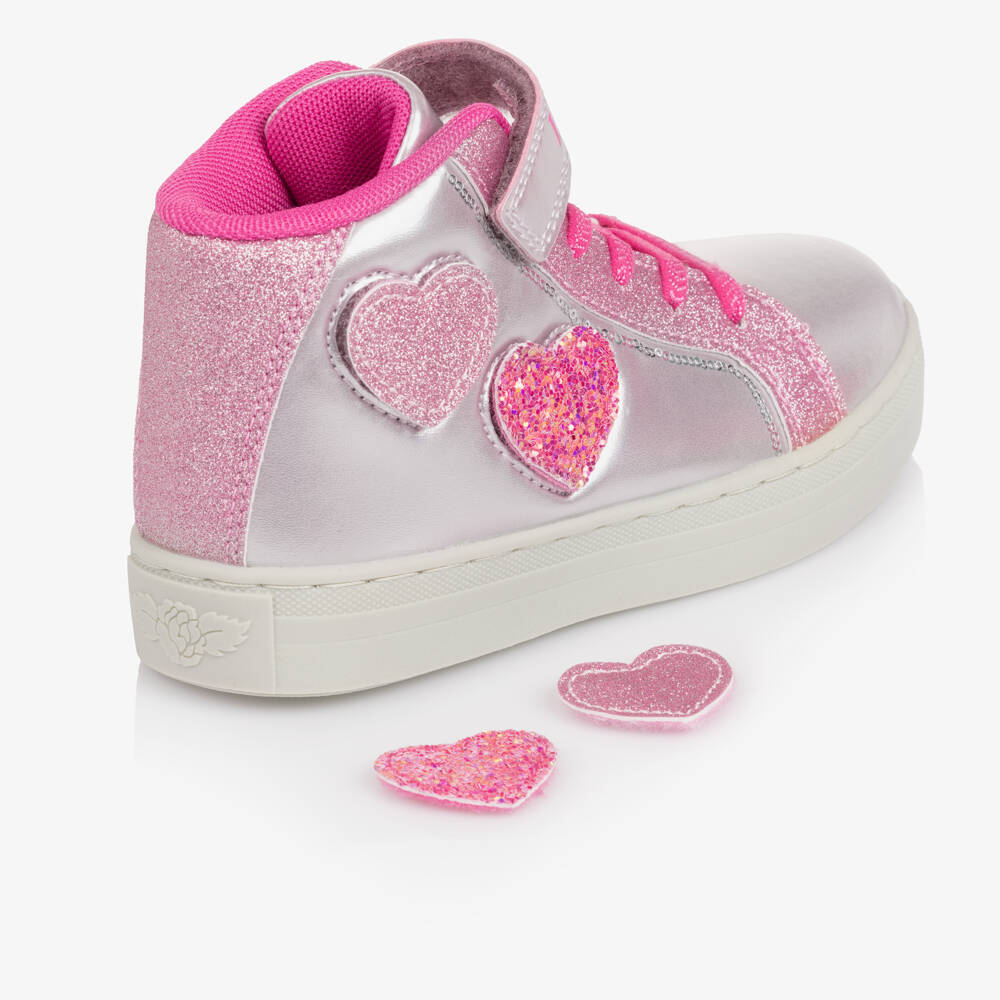 Lelli Kelly-Pink Metallic Heart Hi Top Trainers | Childrensalon Outlet