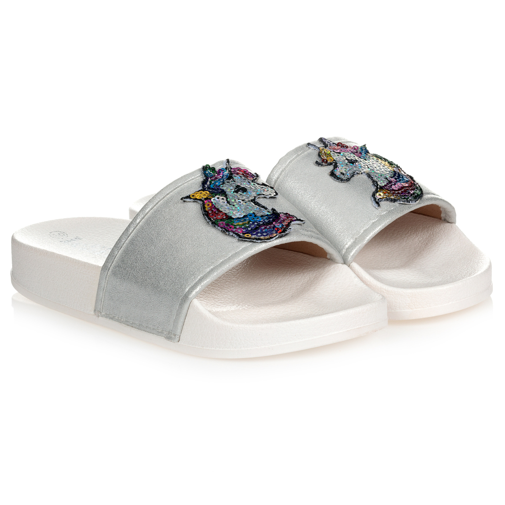 Lelli Kelly - White & Silver Unicorn Sliders | Childrensalon