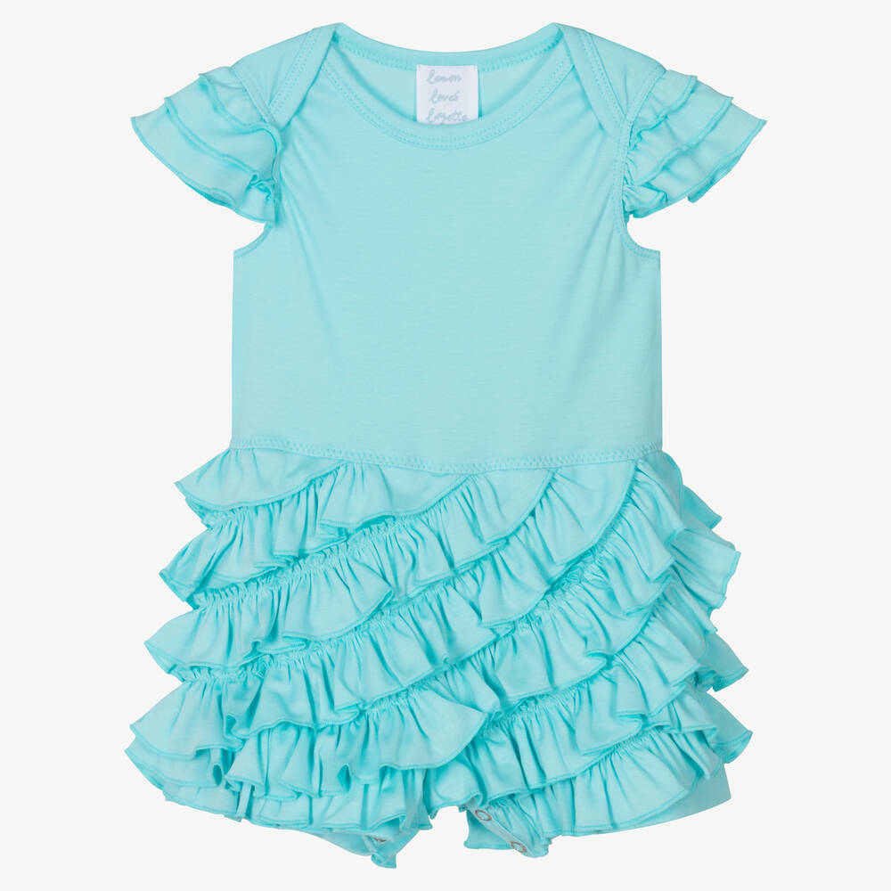 Lemon Loves Layette - Baby Girls Blue Cotton Frilled Shortie | Childrensalon