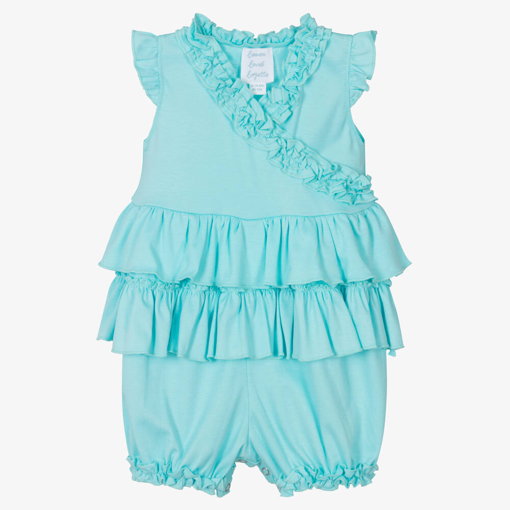 Lemon Loves Layette - Baby Girls Blue Cotton Ruffle Shortie | Childrensalon