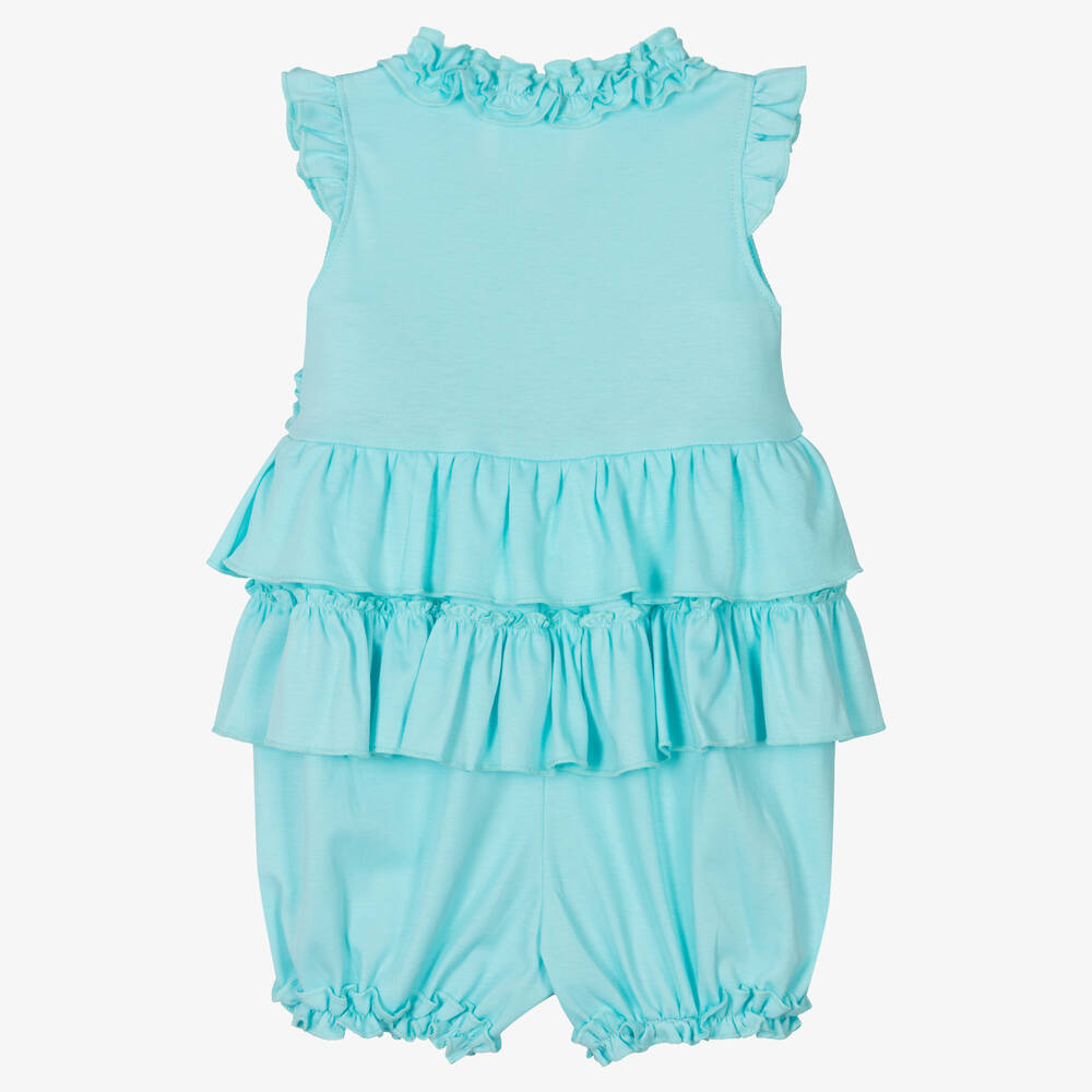 Lemon Loves Layette-Baby Girls Blue Cotton Ruffle Shortie | Childrensalon Outlet