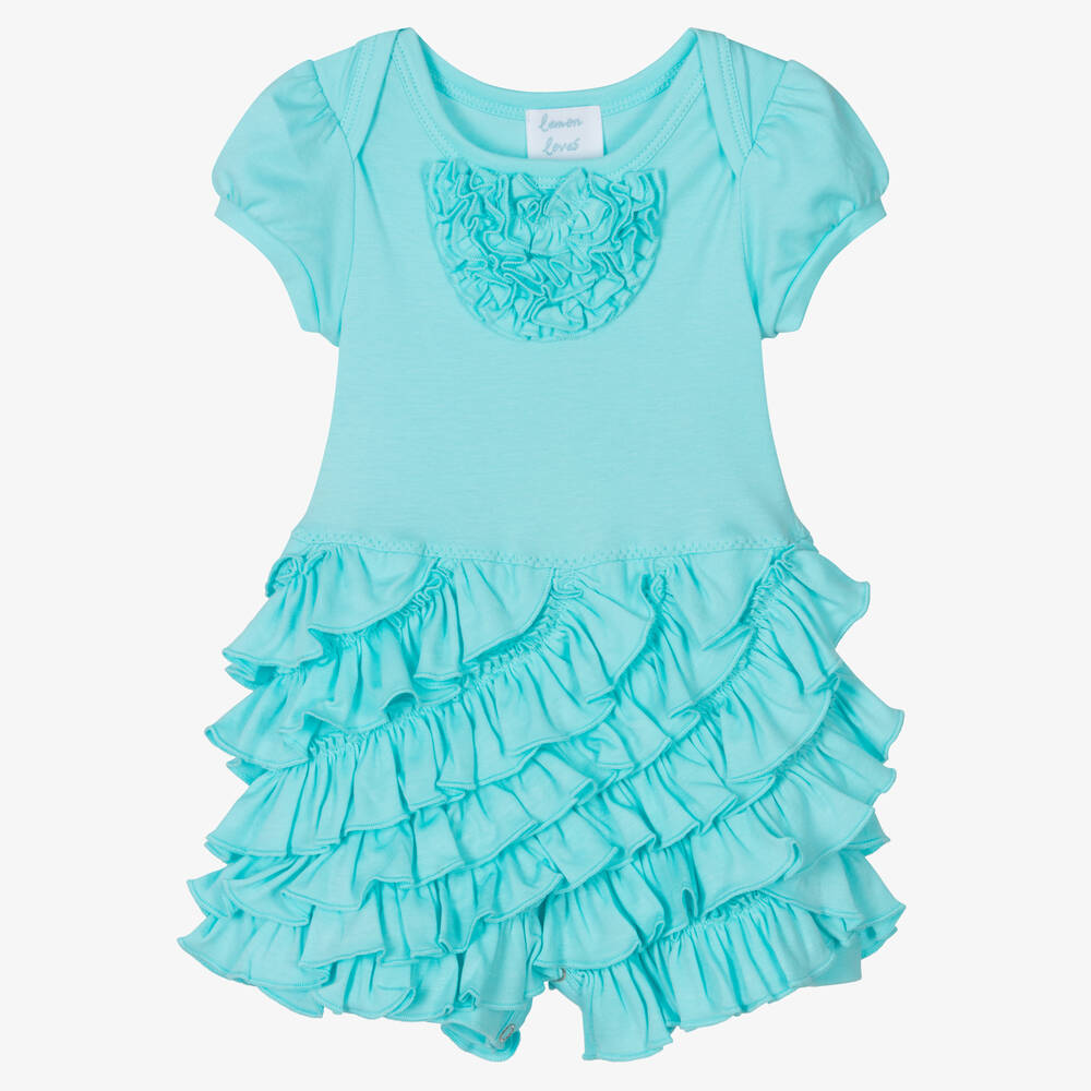 Lemon Loves Layette - Baby Girls Blue Cotton Shortie | Childrensalon