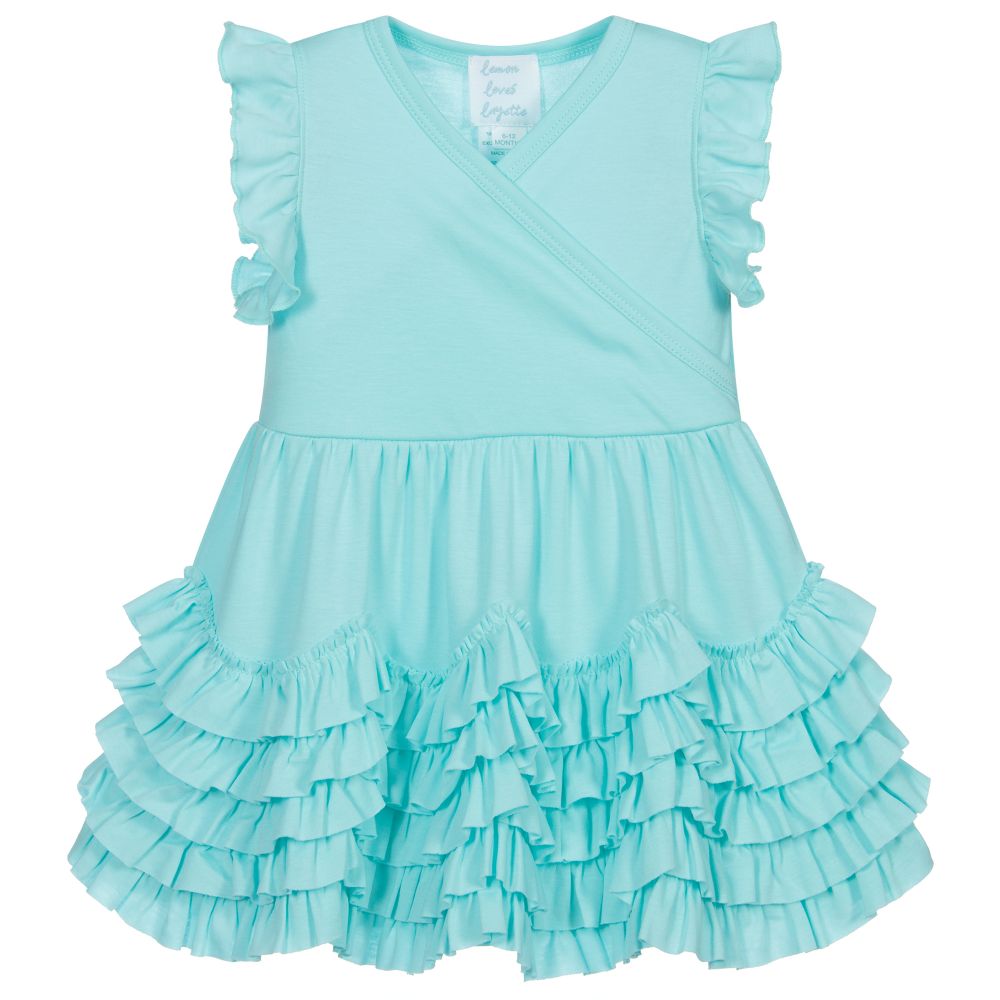 Lemon Loves Layette - Baby Girls Blue Ruffle Dress | Childrensalon