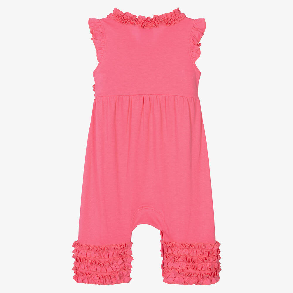 Lemon Loves Layette-Baby Girls Bright Pink Cotton Romper | Childrensalon Outlet