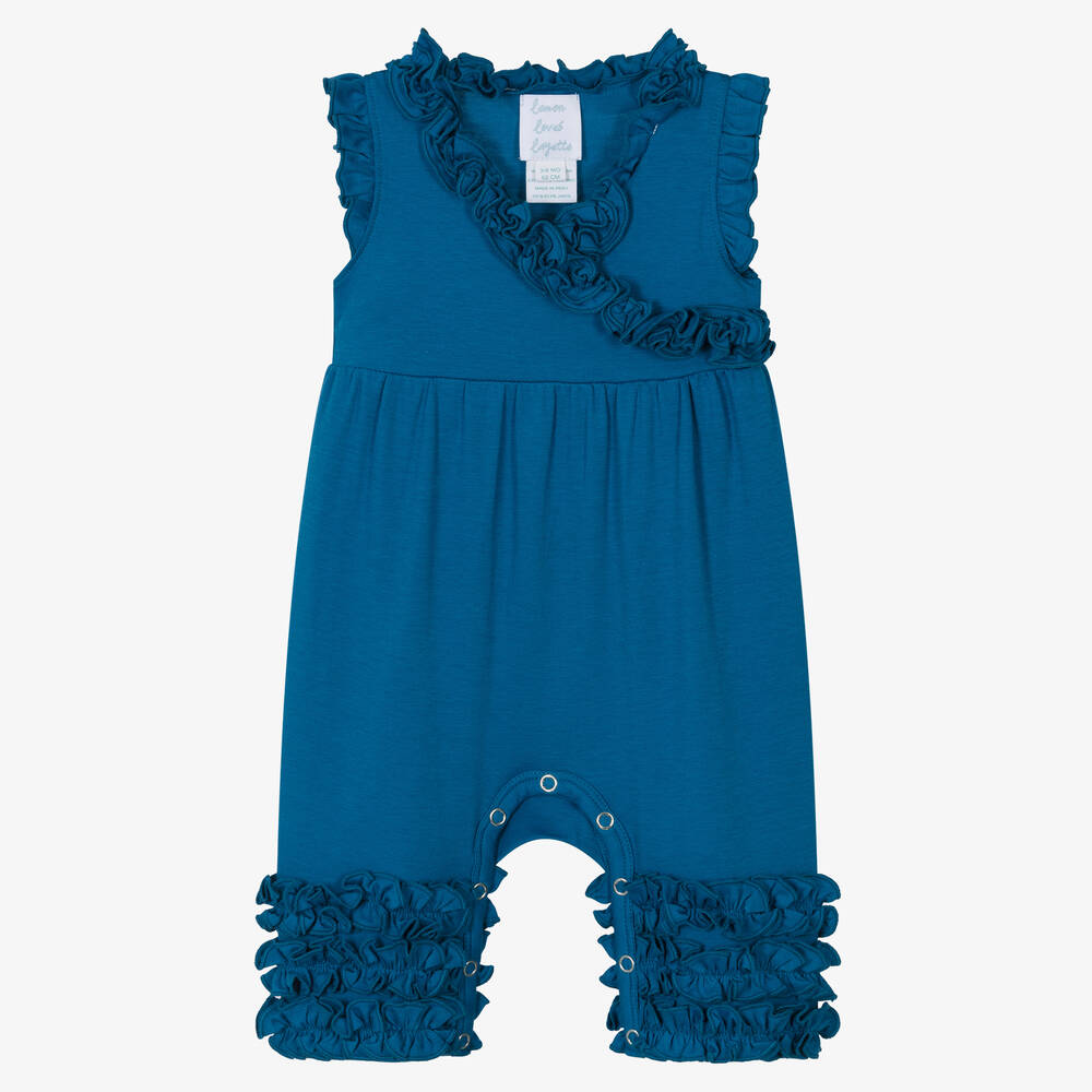 Lemon Loves Layette - Baby Girls Dark Blue Cotton Romper | Childrensalon