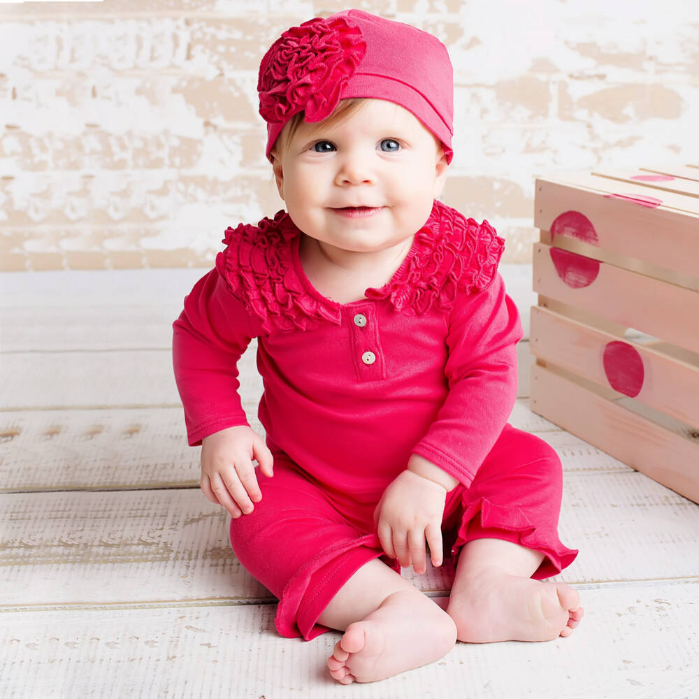Lemon Loves Layette-Baby Girls Fuchsia Pink Ruffled Rosette Pima Cotton Hat | Childrensalon Outlet