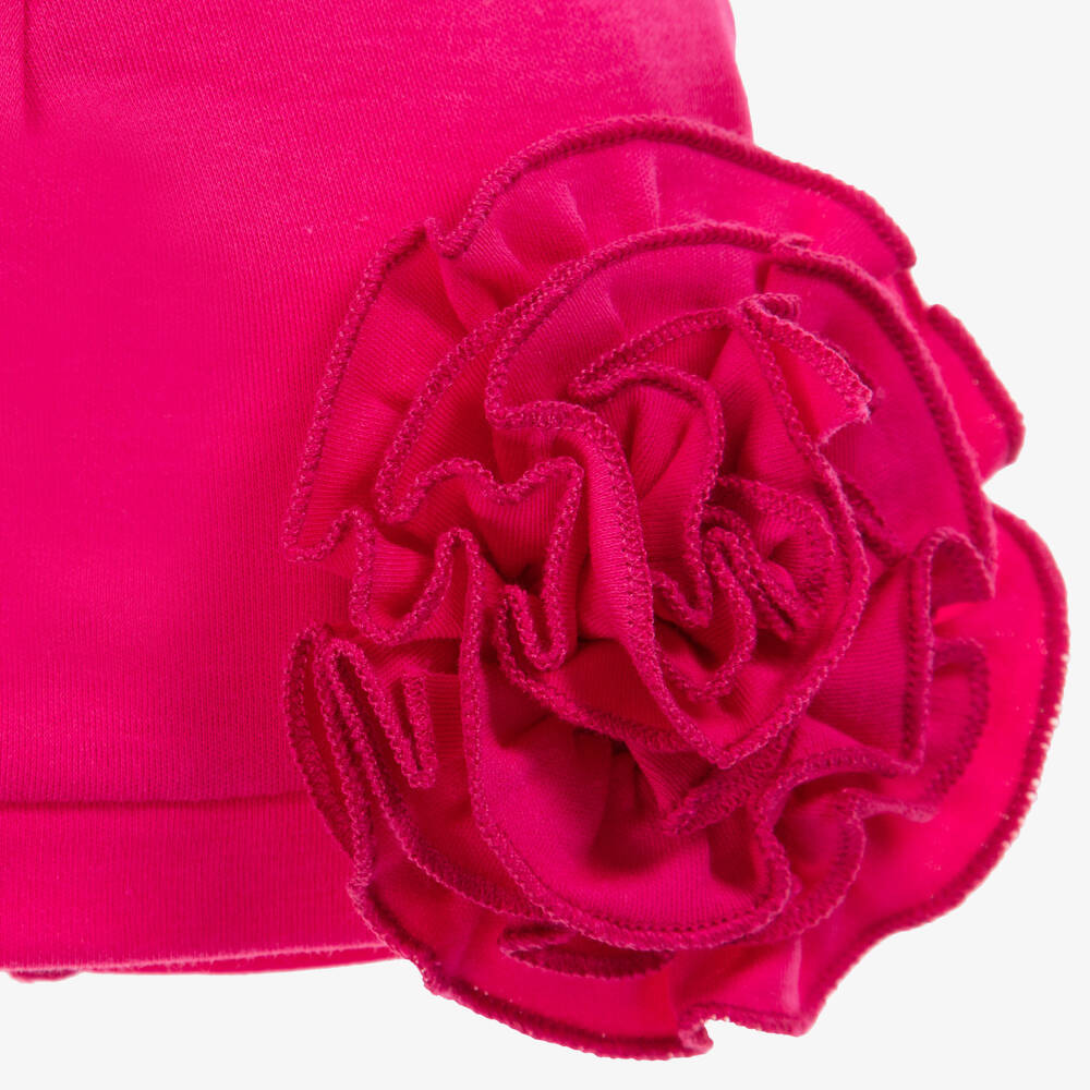 Lemon Loves Layette-Baby Girls Fuchsia Pink Ruffled Rosette Pima Cotton Hat | Childrensalon Outlet