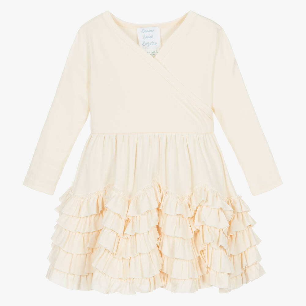Lemon Loves Layette - Baby Girls Ivory Cotton Ruffle Dress | Childrensalon