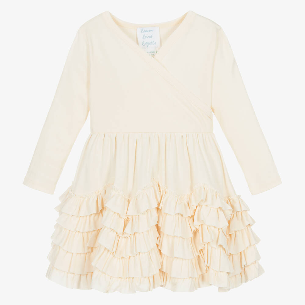 Lemon Loves Layette-فستان كشكش قطن بيما لون عاجي للمولودات | Childrensalon Outlet