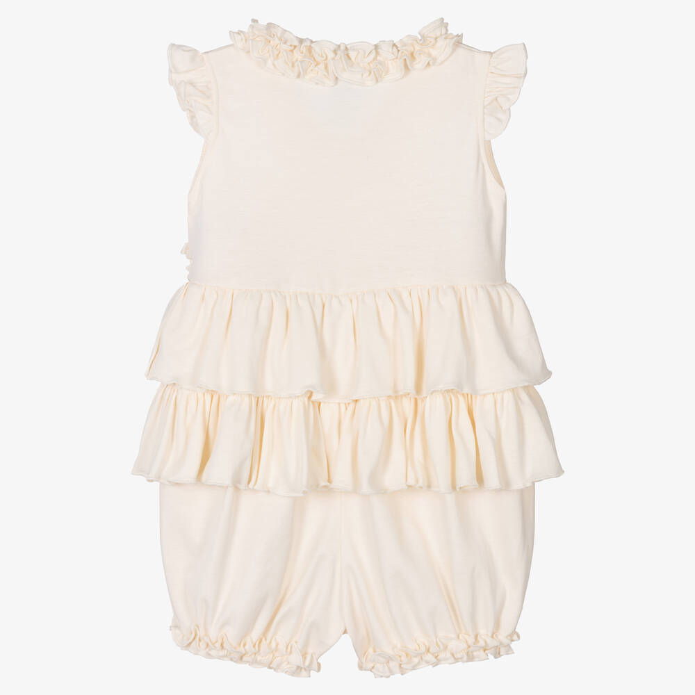 Lemon Loves Layette-Baby Girls Ivory Cotton Ruffle Shortie | Childrensalon Outlet