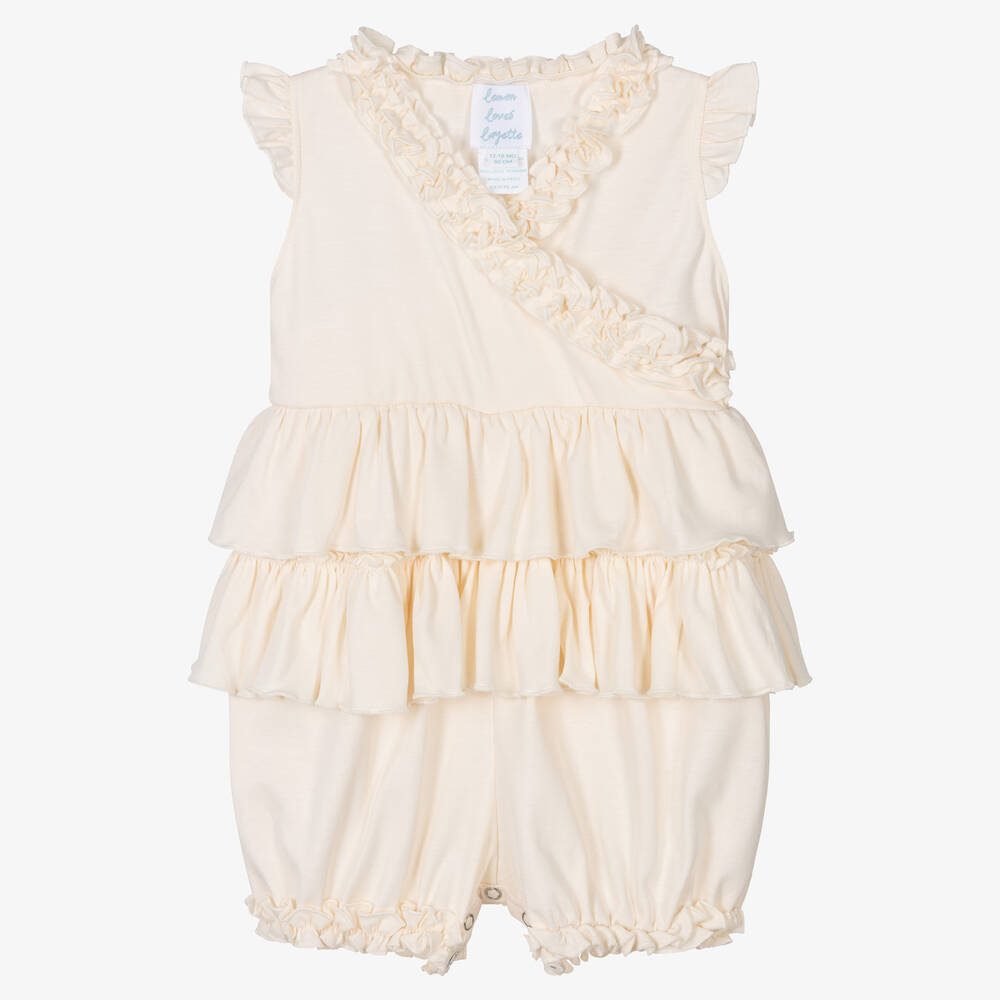 Lemon Loves Layette - Baby Girls Ivory Cotton Ruffle Shortie | Childrensalon