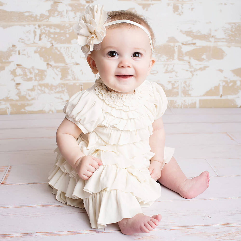 Lemon Loves Layette Baby Girls Ivory Pima Cotton 'Jane' Dress