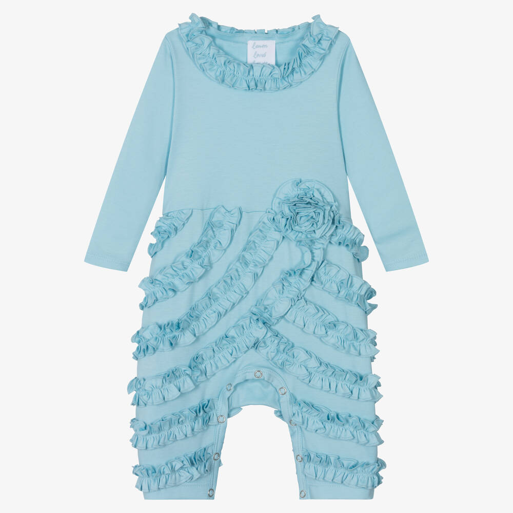 Lemon Loves Layette - Baby Girls Pale Blue Cotton Romper | Childrensalon