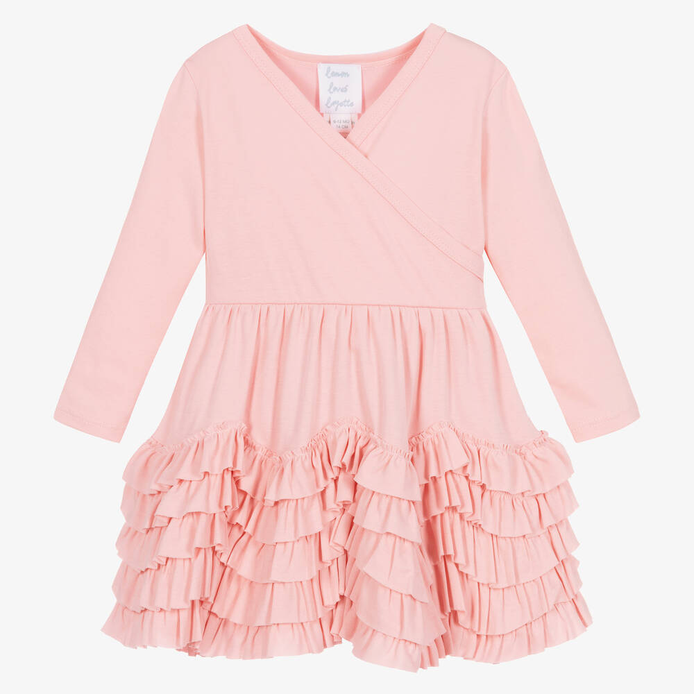 Lemon Loves Layette - Baby Girls Pink Cotton Ruffle Dress | Childrensalon