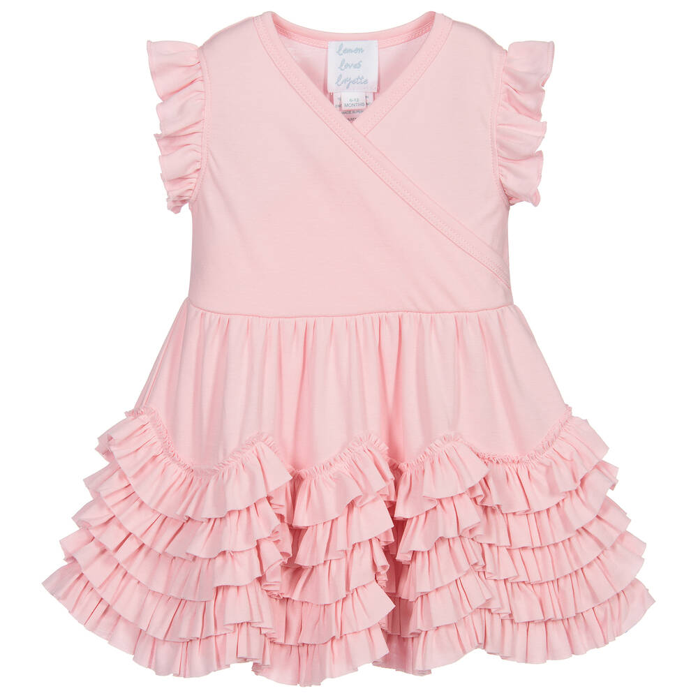 Lemon Loves Layette - Baby Girls Pink Ruffle Dress | Childrensalon