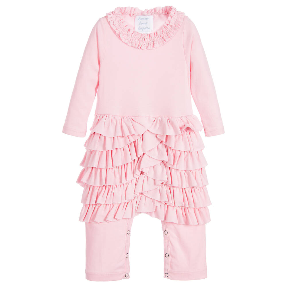 Lemon Loves Layette-Baby Girls Pink Ruffle 'Lulu' Romper Suit | Childrensalon Outlet