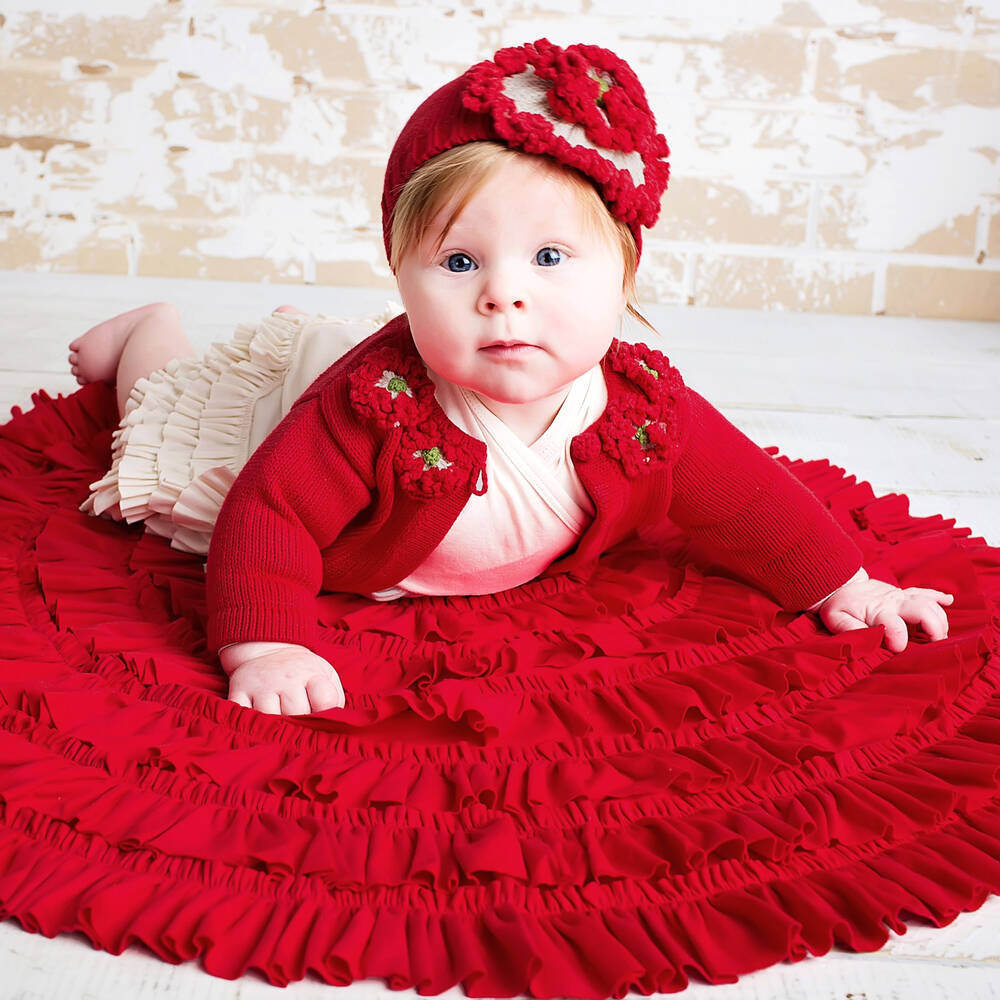 Lemon Loves Layette-Baby Girls Red Cotton Blanket (86cm) | Childrensalon Outlet