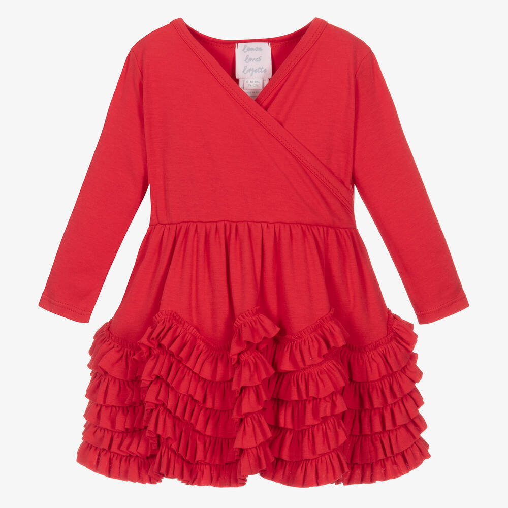 Lemon Loves Layette - Красное платье из хлопка с оборками для малышек | Childrensalon