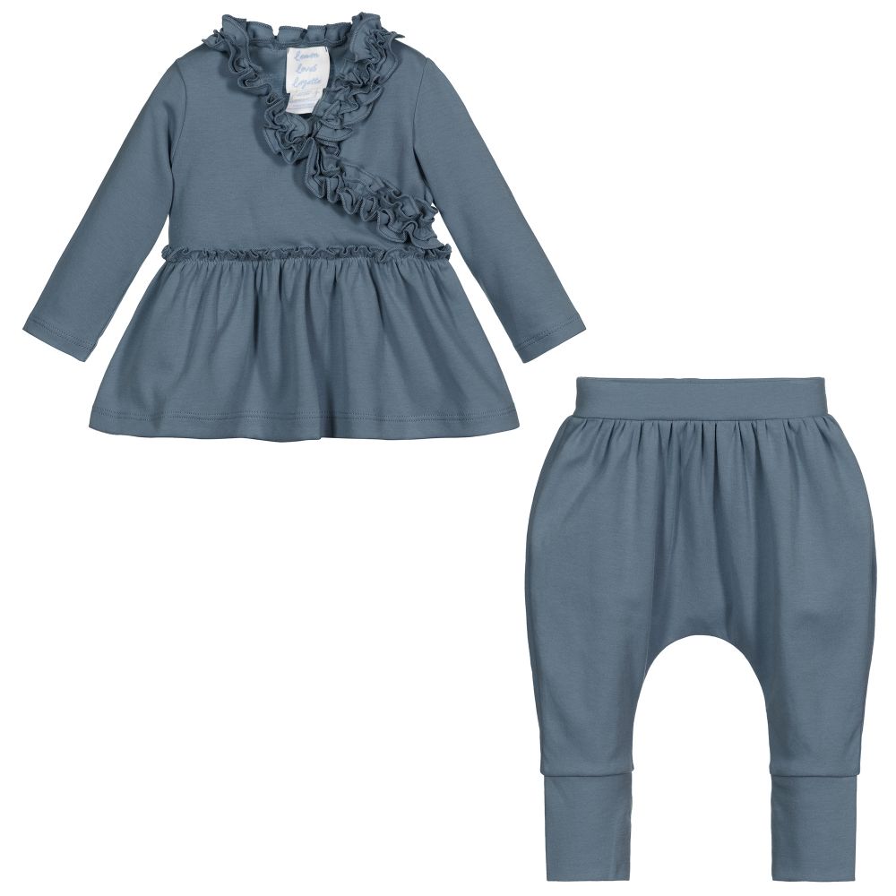 ليمون لافز لاييت-بنطلون وتوب قطن بيما لون أزرق فيروزي للمولودات | Childrensalon Outlet