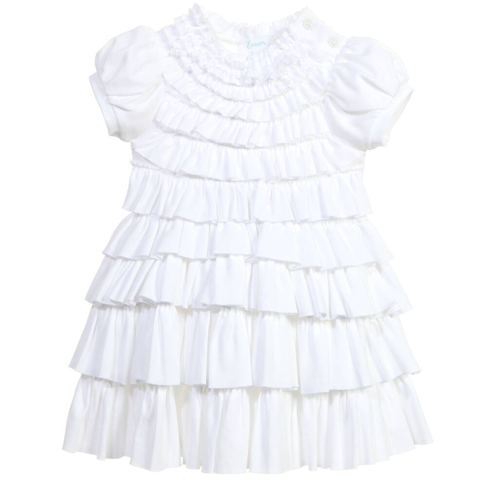 Lemon Loves Layette - Baby Girls White Cotton Jersey 'Jane' Dress | Childrensalon