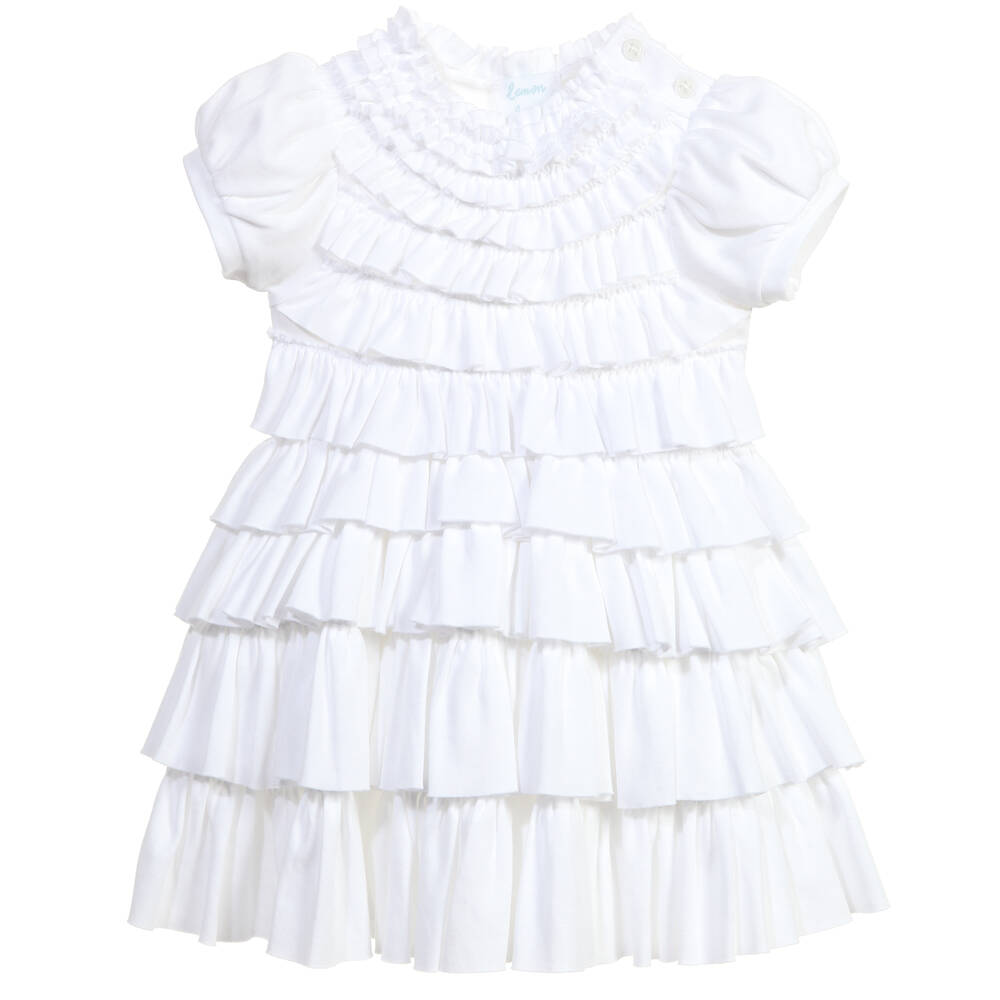 Lemon Loves Layette Baby Girls White Cotton Jersey 'Jane' Dress