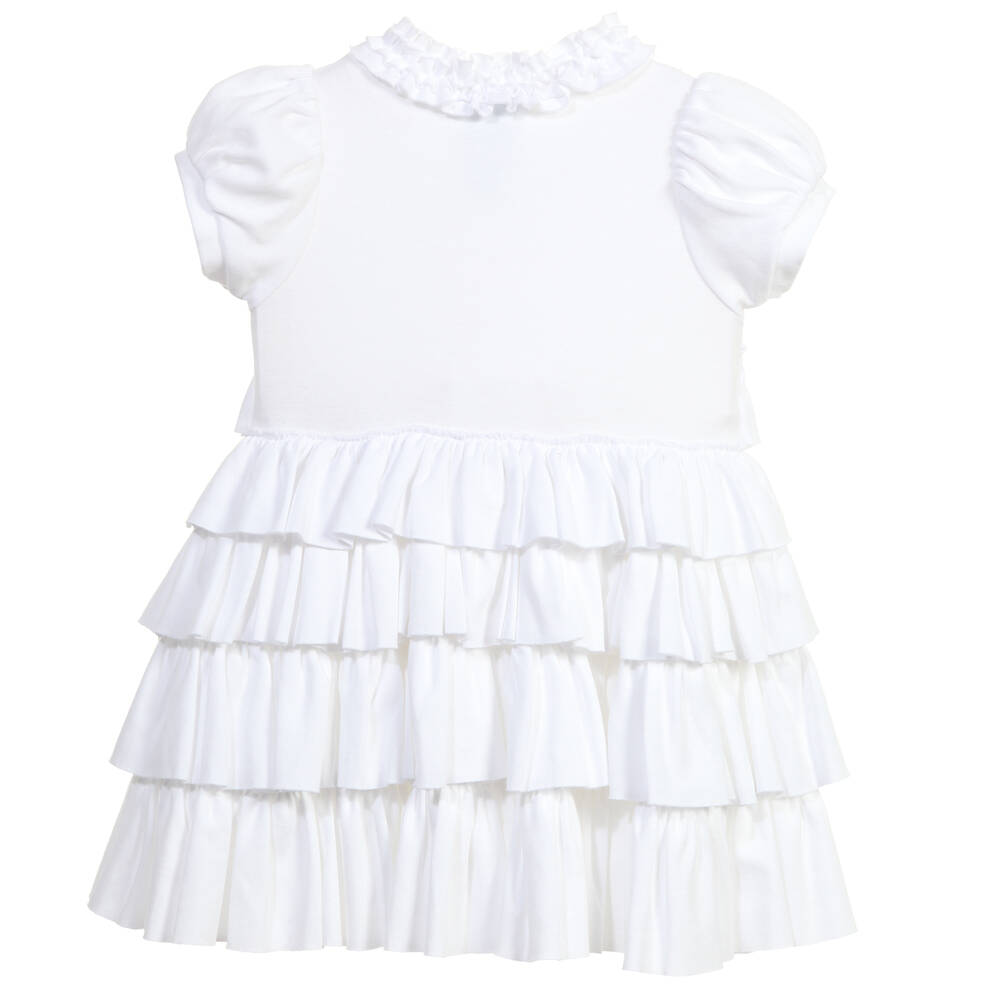 Lemon Loves Layette Baby Girls White Cotton Jersey 'Jane' Dress