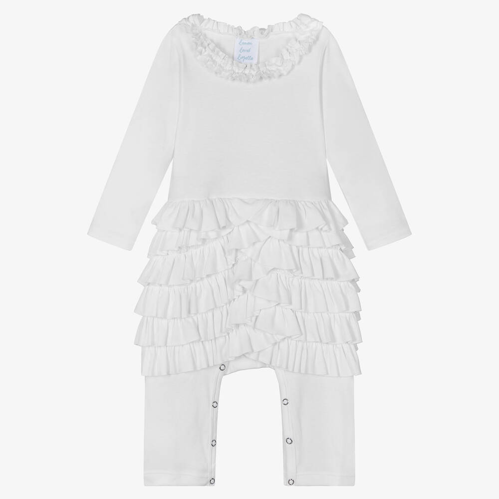 Lemon Loves Layette - Baby Girls White Cotton Romper | Childrensalon