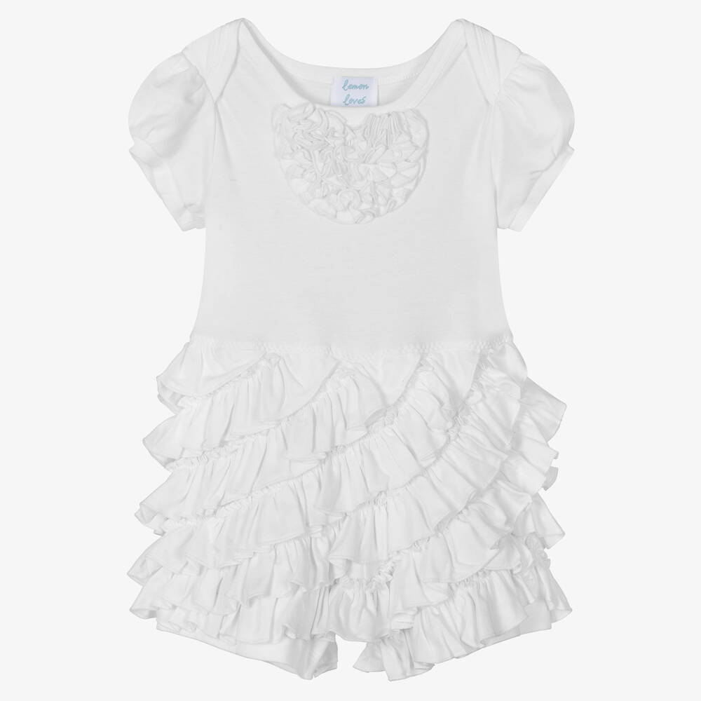 Lemon Loves Layette - Baby Girls White Cotton Shortie | Childrensalon