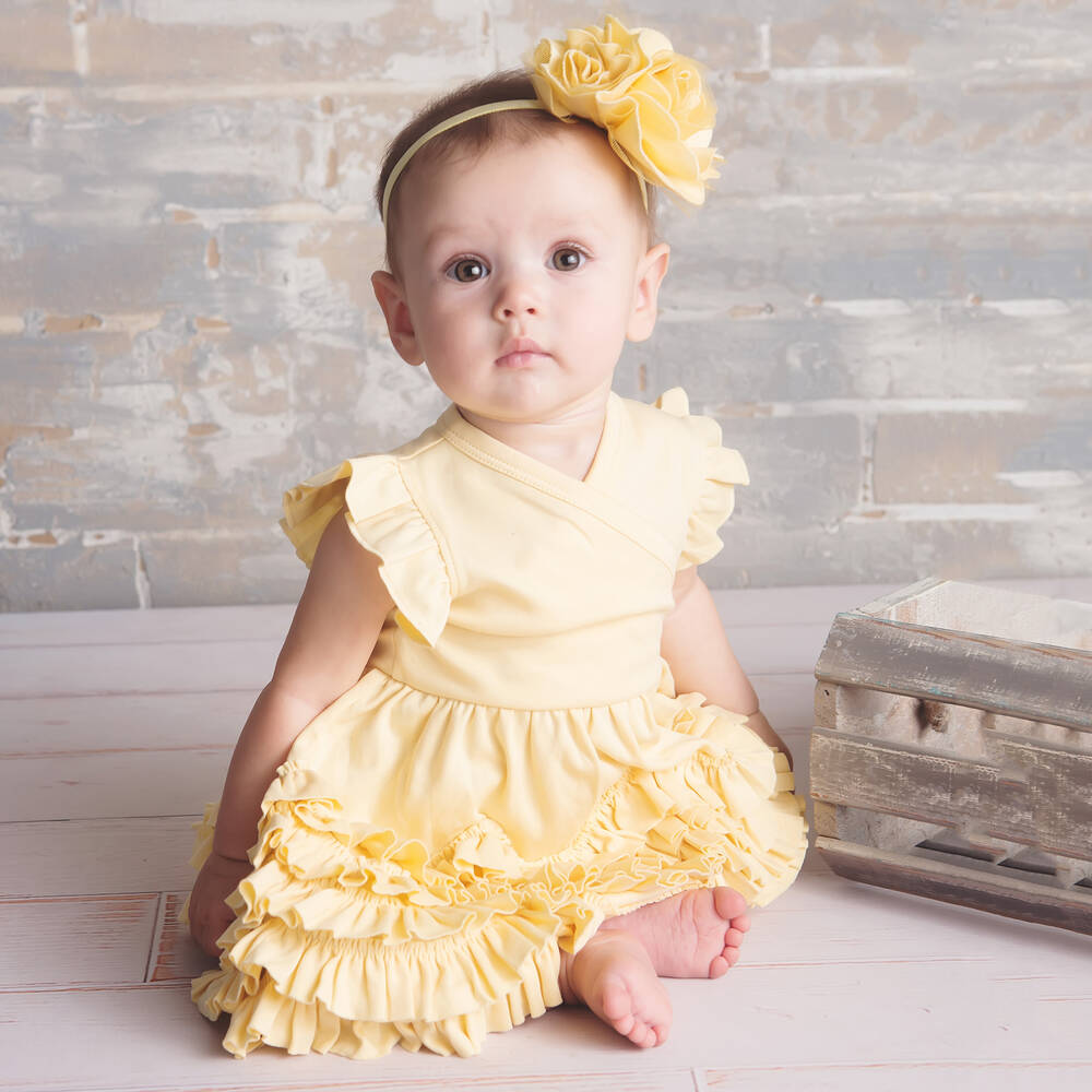 Lemon Loves Layette-فستان قطن بيما لون أصفر للرضيعات | Childrensalon Outlet