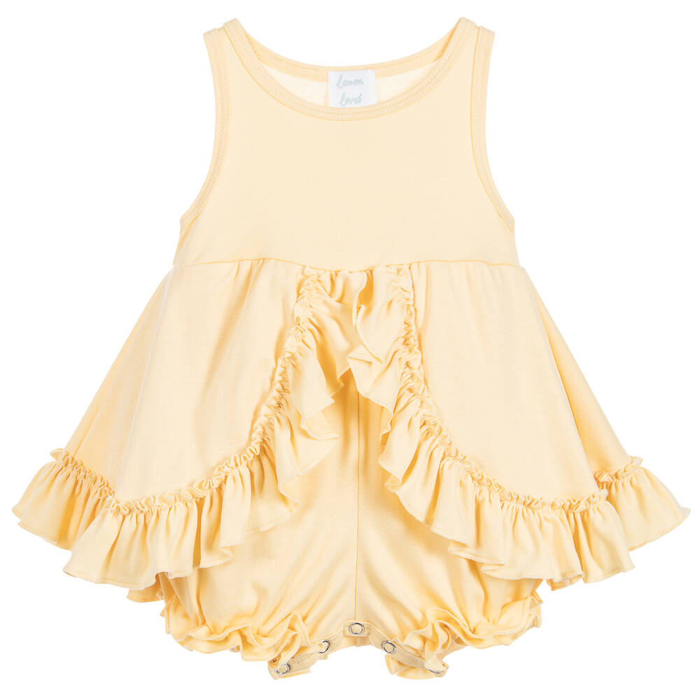 Lemon Loves Layette - Baby Girls Yellow Pima Cotton Shortie | Childrensalon