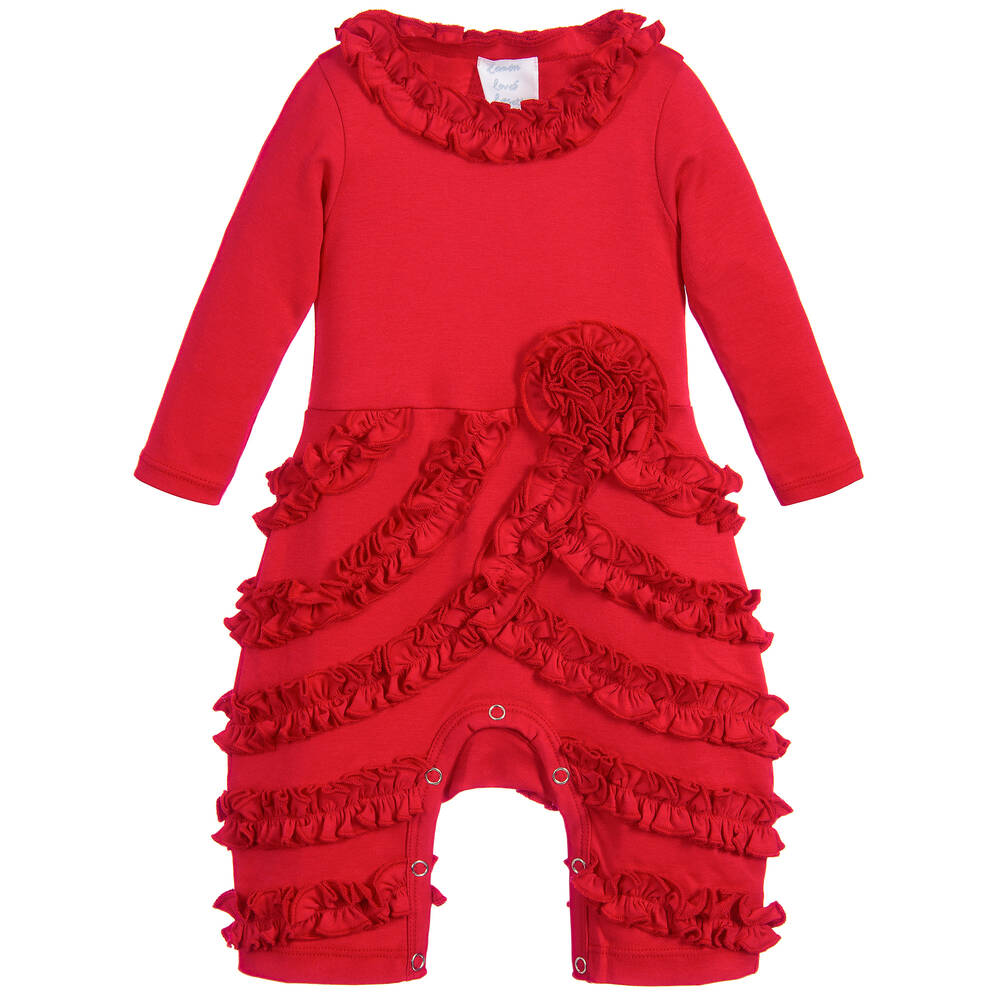 Lemon Loves Layette - Baby Red Pima Cotton Romper | Childrensalon