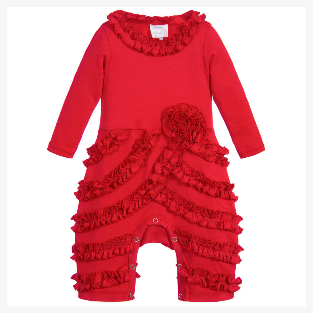 Lemon Loves Layette-أوفرول رومبر قطن بيما لون أحمر للمولودات | Childrensalon Outlet