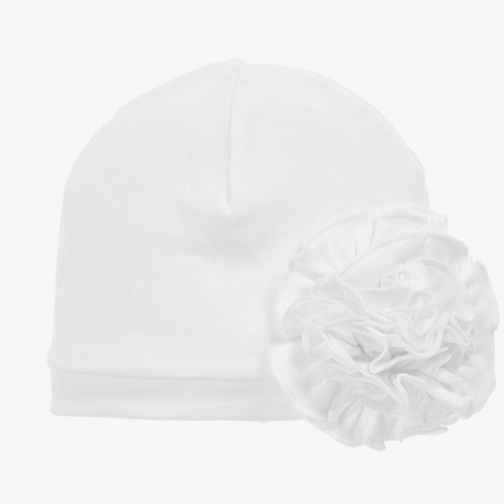 Lemon Loves Layette-Girls Ivory Rosette Adorned Pima Hat | Childrensalon Outlet