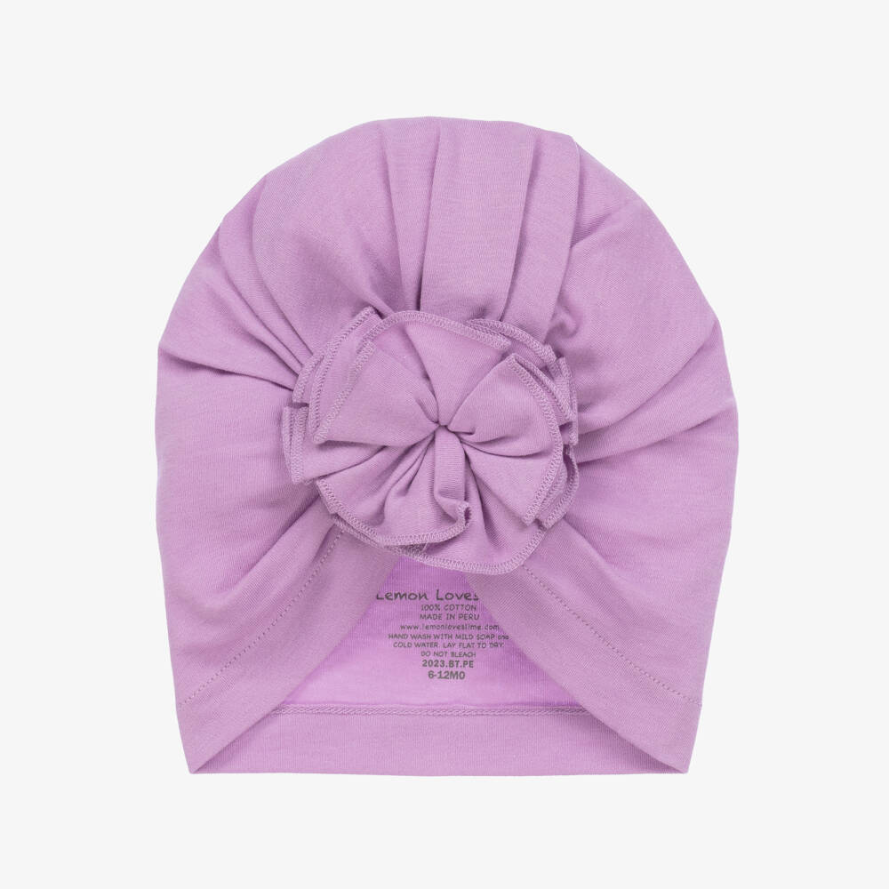 Lemon Loves Layette-Girls Lavender Rosette Cotton Turban | Childrensalon Outlet