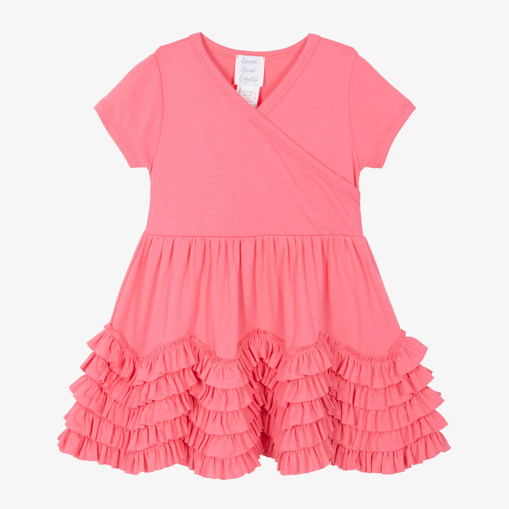 Lemon Loves Layette - Girls Pink Cotton Ruffle Dress | Childrensalon