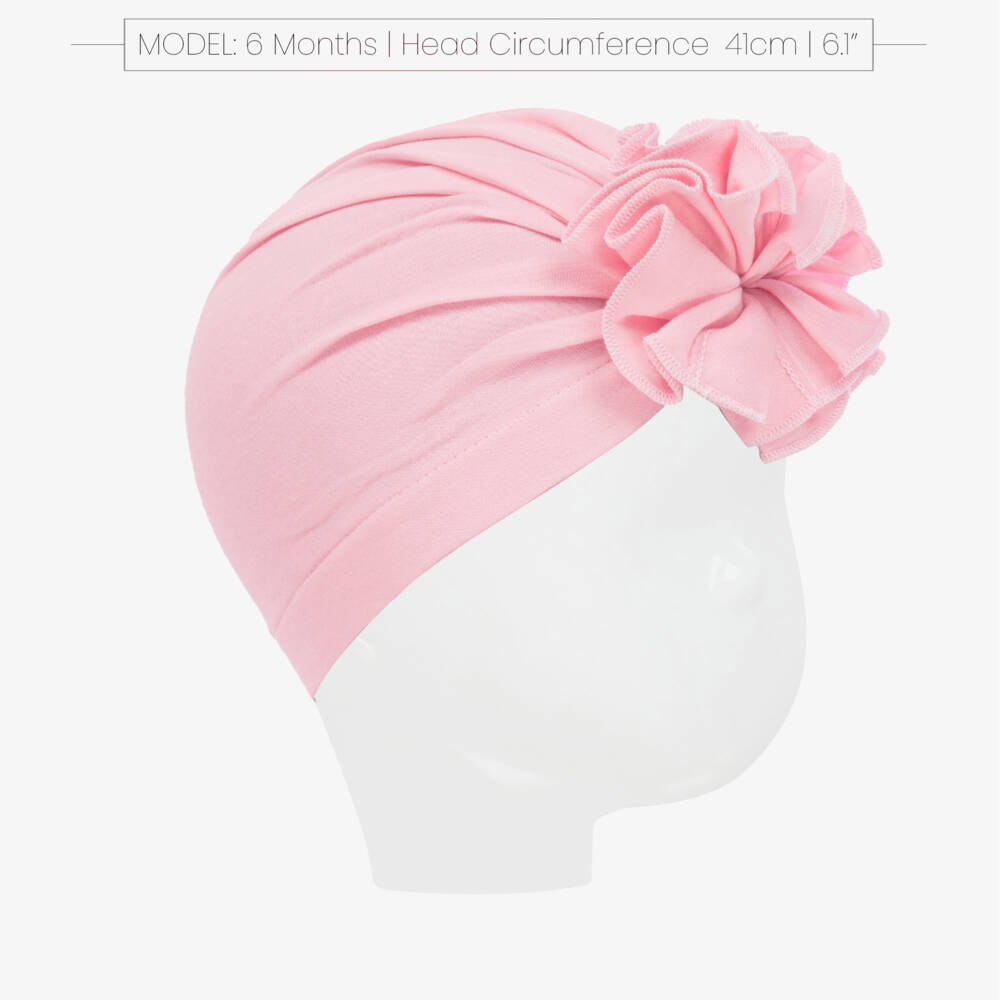 Lemon Loves Layette-عمامة وردية للبنات من قطن بيما مع وردة | Childrensalon Outlet