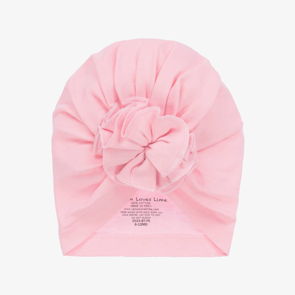 Lemon Loves Layette-Girls Pink Rosette Pima Turban | Childrensalon Outlet