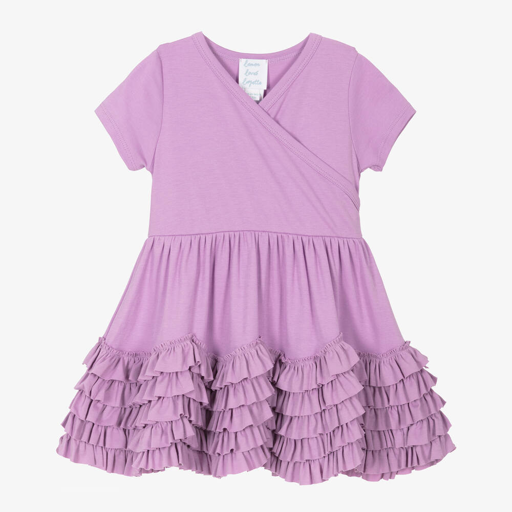 Lemon Loves Layette - Girls Purple Cotton Ruffle Dress | Childrensalon