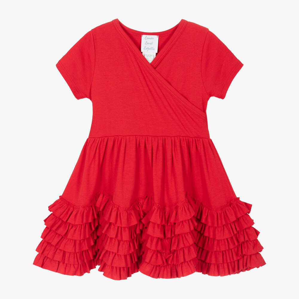 Lemon Loves Layette - Girls Red Cotton Ruffle Dress | Childrensalon