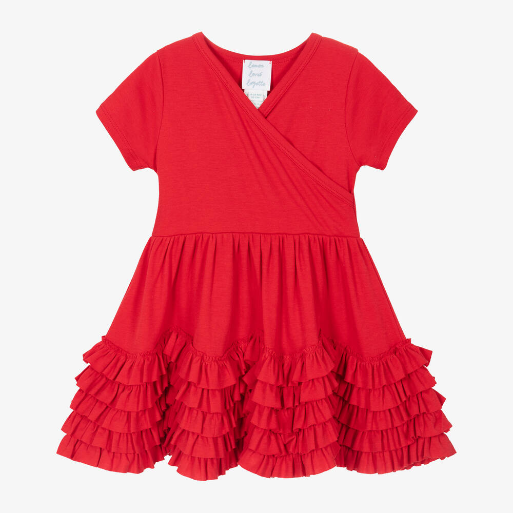 Lemon Loves Layette-Красное хлопковое платье с оборками для девочек | Childrensalon Outlet