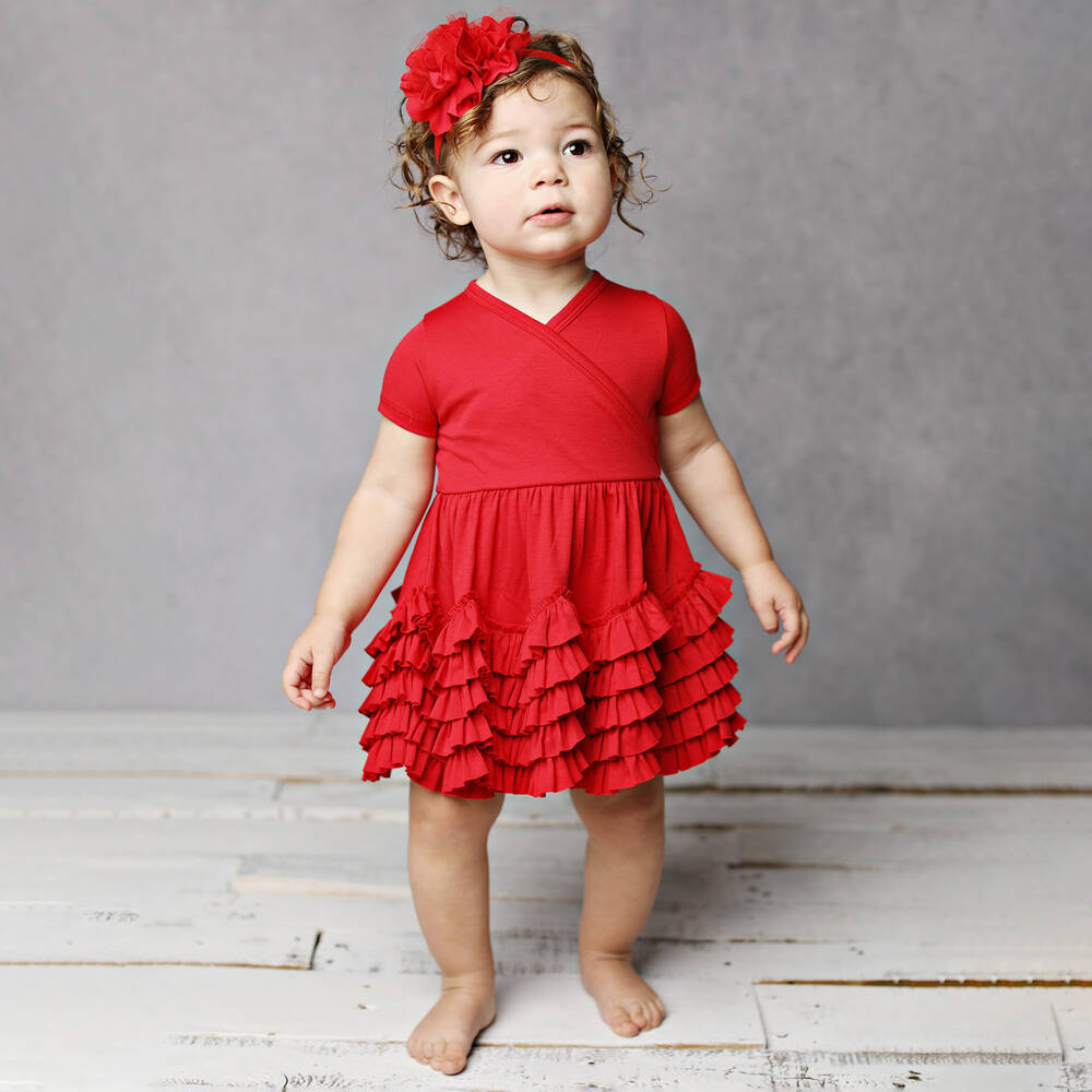Lemon Loves Layette Robe rouge a volants en coton bebe fille Childrensalon Outlet