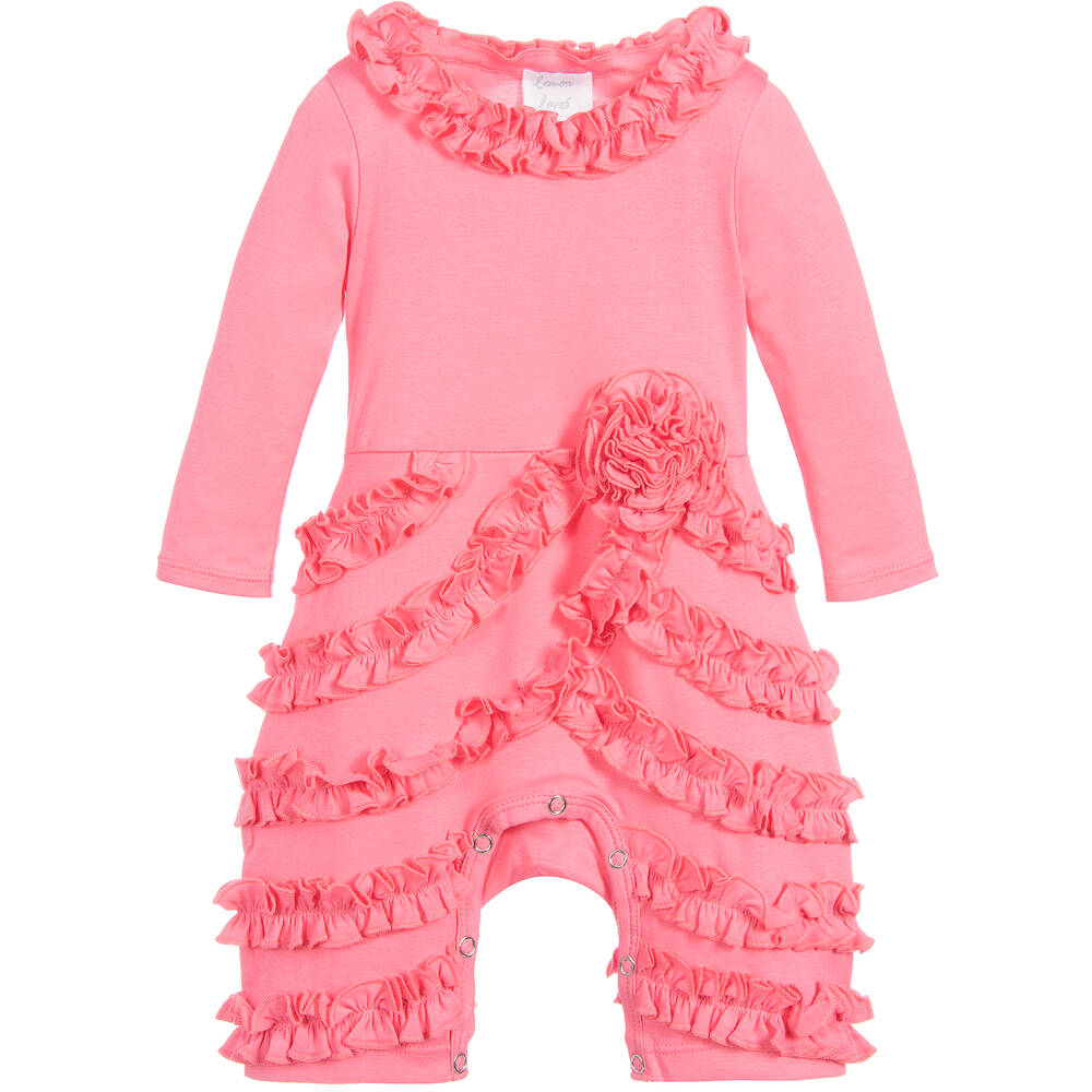 Lemon Loves Layette - Pink Cotton 'Peony' Romper | Childrensalon