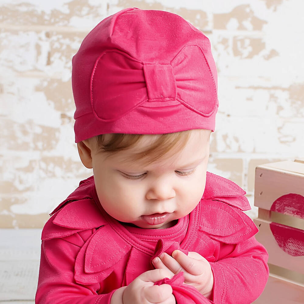 Lemon Loves Layette-Pink Pima Cotton 'Petit Bow' Hat | Childrensalon Outlet