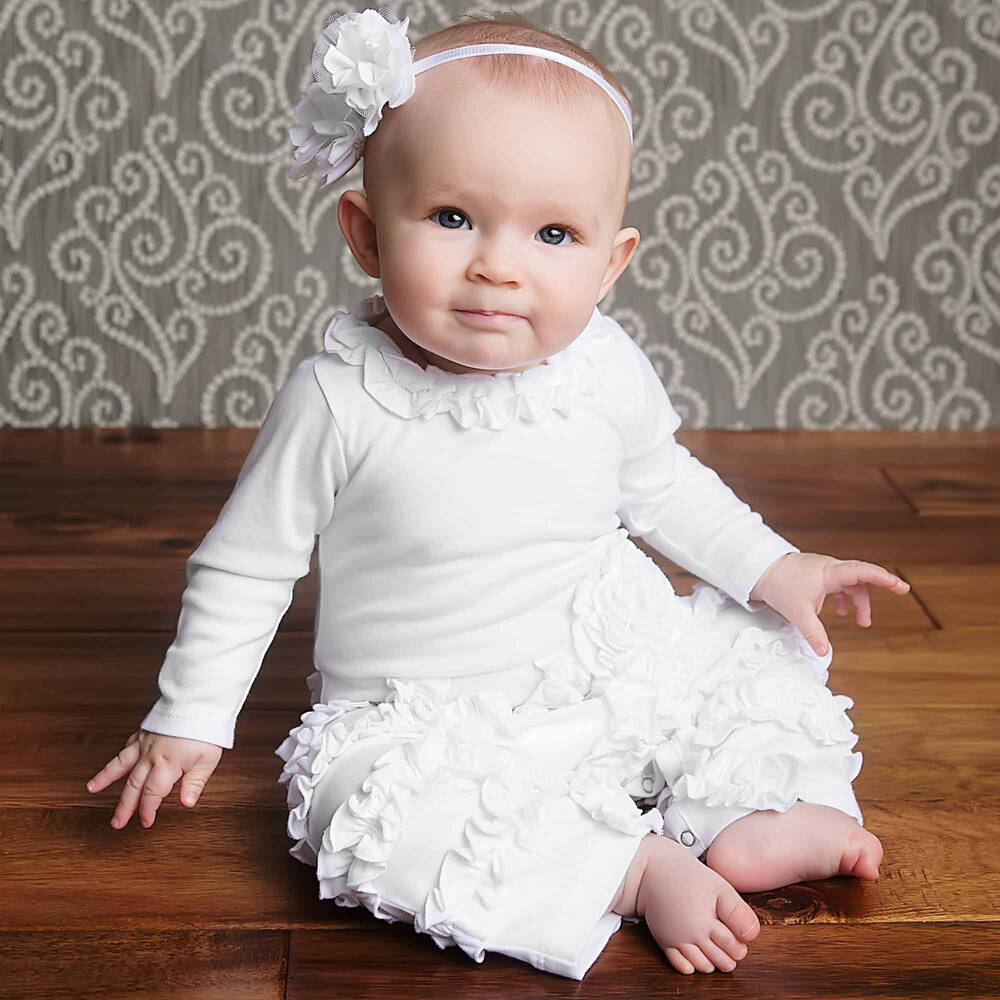 Lemon Loves Layette-White Pima Cotton 'Peony' Romper | Childrensalon Outlet